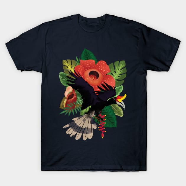 Rhinoceros Hornbill T-Shirt by randomxawesome